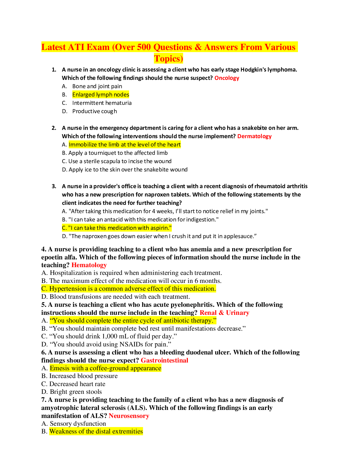 Preview image for Latest ATI Exam (Over 500 Questions & Answers From Various Topics)
